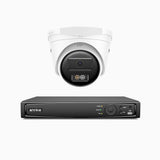 H500 - Kit de 1 cámaras de vigilancia PoE de 3K con videograbador NVR de 4 canales, Visión nocturna inteligente de doble luz, 3072 × 1728 a 20 fps, detección inteligente de personas y vehículos, micrófono integrado, IP67