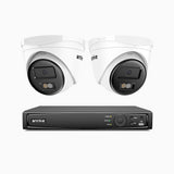 H500 - Kit de 2 cámaras de vigilancia PoE de 3K con videograbador NVR de 4 canales, Visión nocturna inteligente de doble luz, 3072 × 1728 a 20 fps, detección inteligente de personas y vehículos, micrófono integrado, IP67