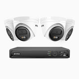 H500 - Kit de 4 cámaras de vigilancia PoE de 3K con videograbador NVR de 4 canales, Visión nocturna inteligente de doble luz, 3072 × 1728 a 20 fps, detección inteligente de personas y vehículos, micrófono integrado, IP67