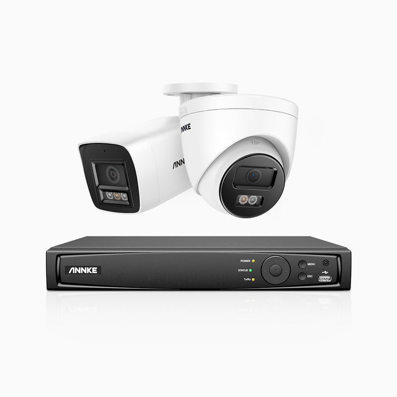 H800 - Kit de vigilancia PoE 4K con 1 cámara bullet y 1 cámara domo y videograbador NVR de 4 canales, Visión nocturna a color e infrarrojos, detección de humanos y vehículos, micrófono integrado, ángulo de visión 96º