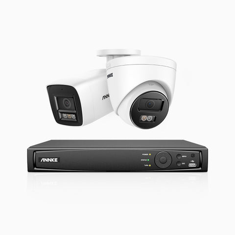 H800 - Kit de vigilancia PoE 4K con 1 cámara bullet y 1 cámara domo y videograbador NVR de 4 canales, Visión nocturna a color e infrarrojos, detección de humanos y vehículos, micrófono integrado, ángulo de visión 96º