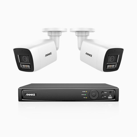 H800 - Kit de 2 cámaras de vigilancia PoE de 4K con videograbador NVR de 4 canales, Visión nocturna a color e infrarrojos, detección de humanos y vehículos, micrófono integrado, ángulo de visión 96º