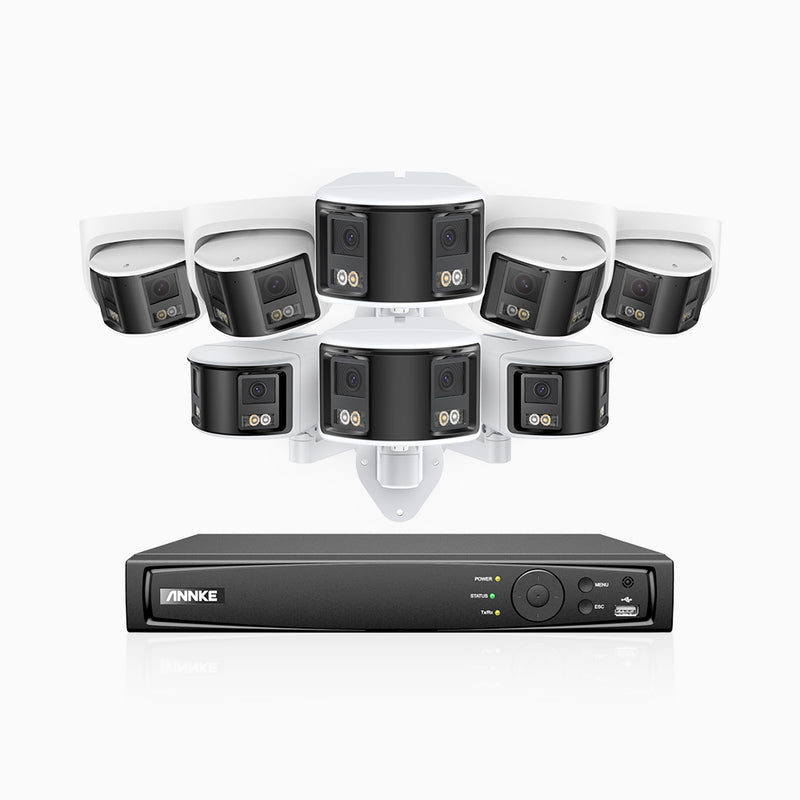 FDH600 - Kit de vigilancia PoE de 4K con 4 cámara bullet y 4 cámaras domo y videograbador NVR de 16 canales, panorámica doble lente, visión nocturna en color, detección de humanos y vehículos, micrófono incorporado