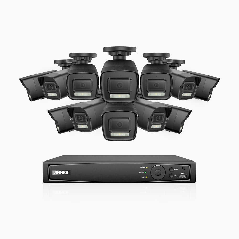 H500P - Kit de 12 cámaras de vigilancia PoE de 3K con videograbador NVR de 16 canales, 3072 × 1728 @ 20 fps, Detección de Personas y Vehículos, Audio Bidireccional, IP67