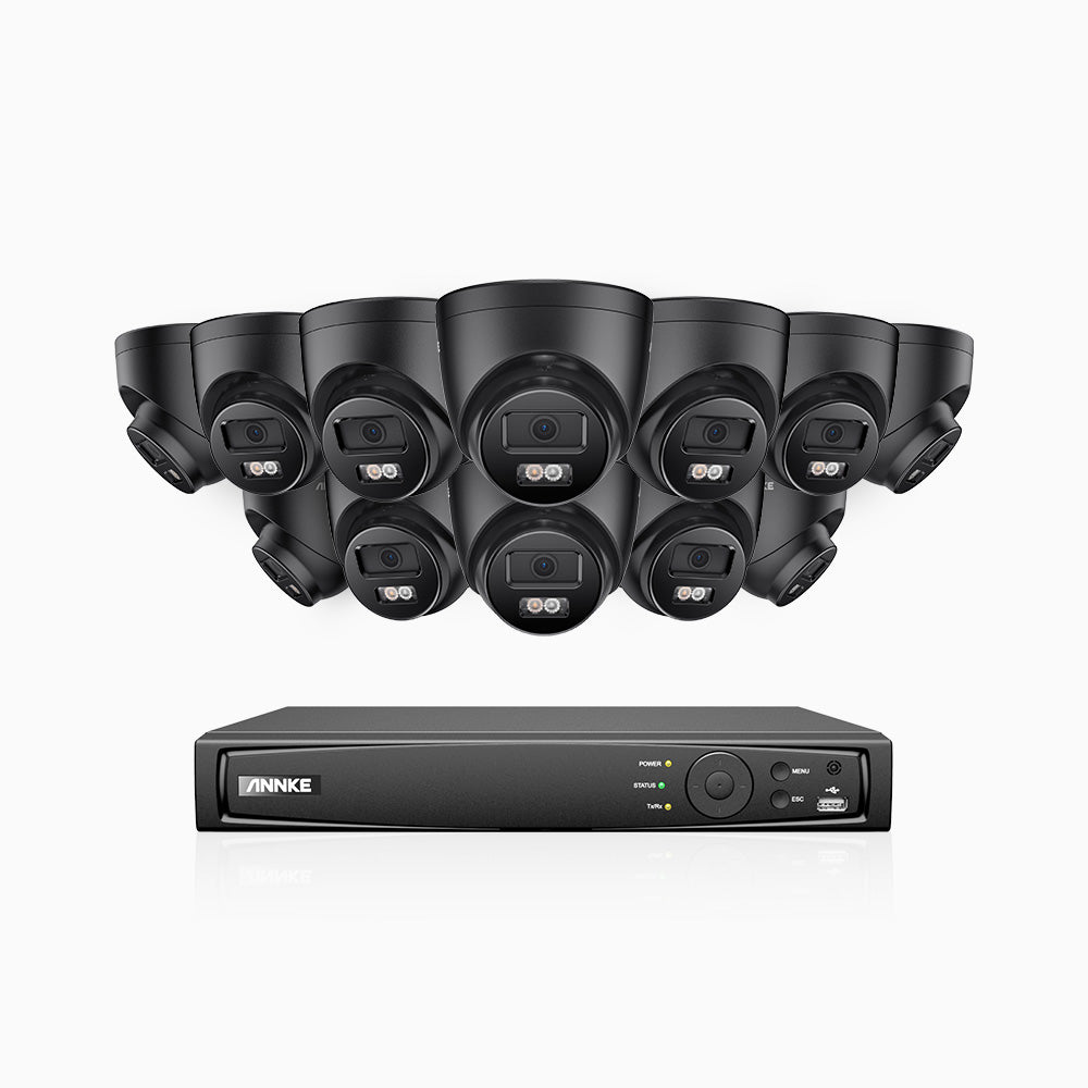 H500P - Kit de 12 cámaras de vigilancia PoE de 3K con videograbador NVR de 16 canales, 3072 × 1728 @ 20 fps, Detección de Personas y Vehículos, Audio Bidireccional, IP67