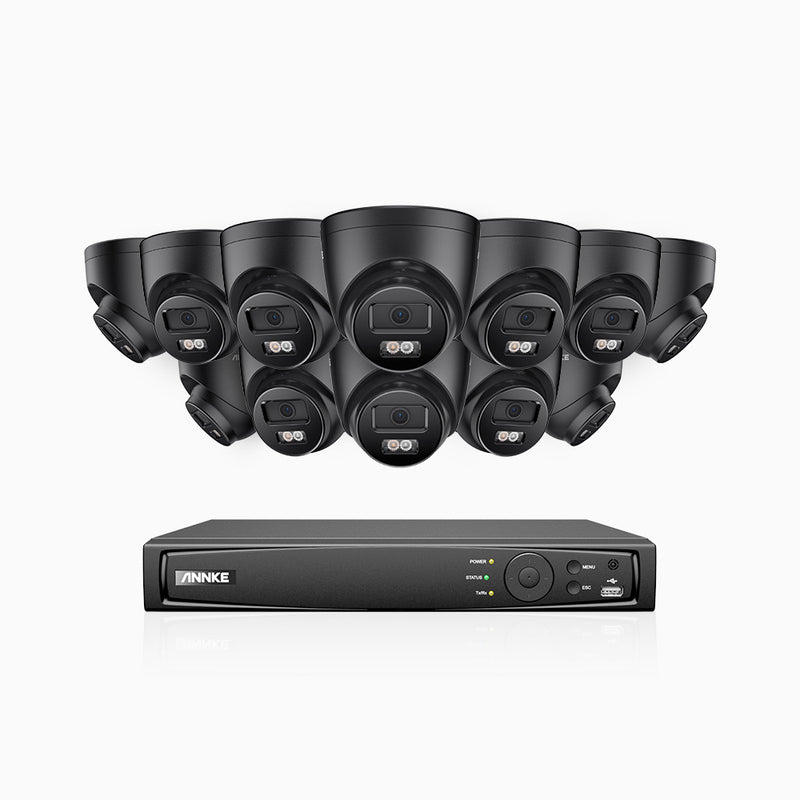AH500 - Kit de 12 cámaras de vigilancia PoE de 3K con videograbador NVR de 16 canales, Resolución 3072*1728, Apertura f / 1.6 (0.005 Lux), Detección de humanos y vehículos, Micrófono incorporado, IP67