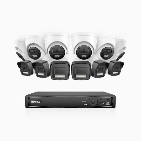 AH500 - Kit de vigilancia PoE de 3K con 6 cámara bullet y 6 cámara domo y videograbador NVR de 16 canales, Resolución 3072*1728, Apertura f / 1.6 (0.005 Lux), Detección de humanos y vehículos, Micrófono incorporado, IP67
