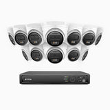 H500 - Kit de 12 cámaras de vigilancia PoE de 3K con videograbador NVR de 16 canales, Visión nocturna inteligente de doble luz, 3072 × 1728 a 20 fps, detección inteligente de personas y vehículos, micrófono integrado, IP67
