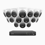 H500 - Kit de 16 cámaras de vigilancia PoE de 3K con videograbador NVR de 16 canales, Visión nocturna inteligente de doble luz, 3072 × 1728 a 20 fps, detección inteligente de personas y vehículos, micrófono integrado, IP67