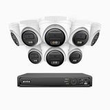 H500 - Kit de 8 cámaras de vigilancia PoE de 3K con videograbador NVR de 16 canales, Visión nocturna inteligente de doble luz, 3072 × 1728 a 20 fps, detección inteligente de personas y vehículos, micrófono integrado, IP67