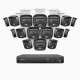 H500 - Kit de 16 cámaras de vigilancia PoE de 3K con videograbador NVR de 16 canales, Visión nocturna inteligente de doble luz, 3072 × 1728 a 20 fps, detección inteligente de personas y vehículos, micrófono integrado, IP67