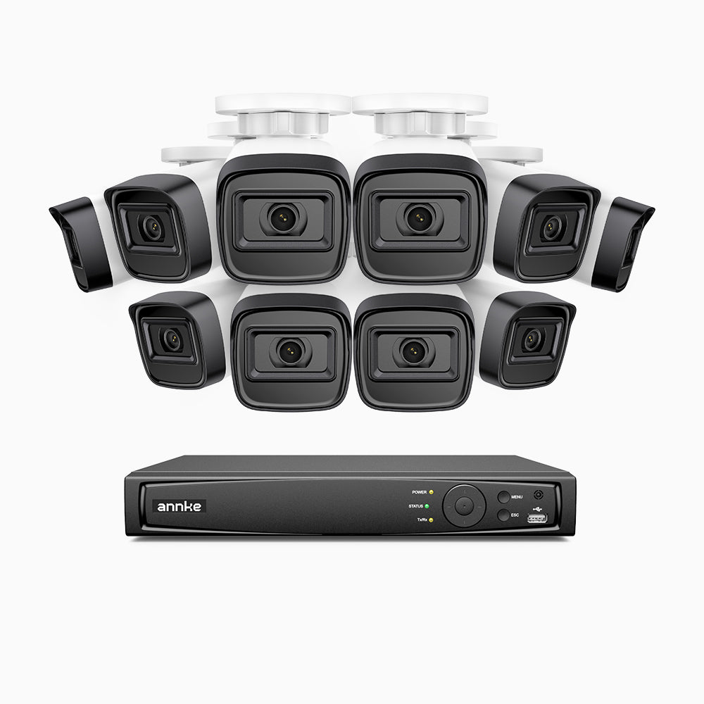 H300 - Kit de 10 cámaras de vigilancia PoE de 3MP con videograbador NVR de 16 canales, visión nocturna EXIR 2.0, detección de movimiento, H.265+, impermeabilidad IP67