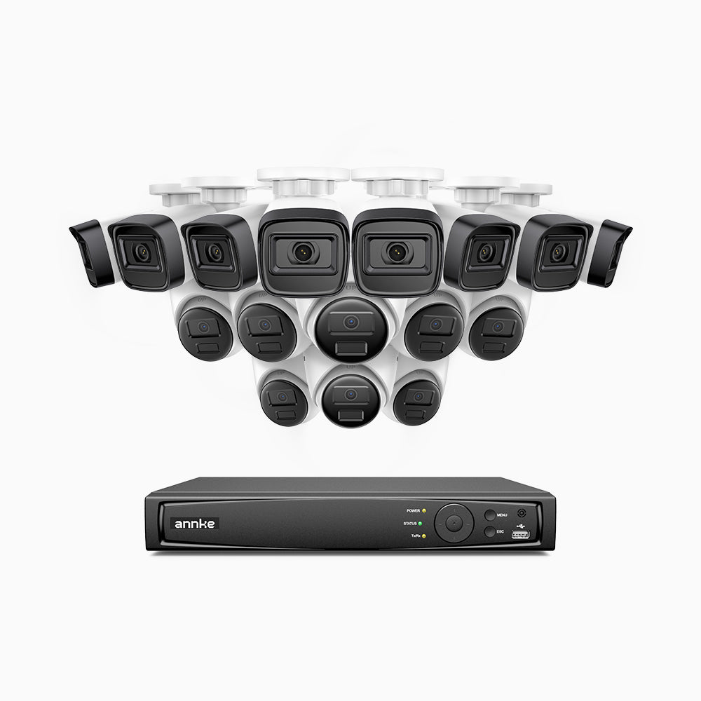 H300 - Kit de vigilancia PoE de 3MP con 8 cámaras bullet y 8 cámaras domo y videograbador NVR de 16 canales, visión nocturna EXIR 2.0, detección de movimiento, H.265+, impermeabilidad IP67