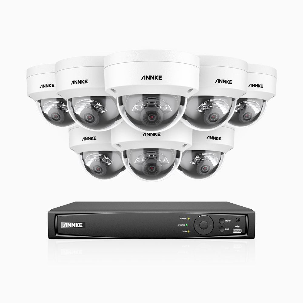 H1200 - Kit de 8 cámaras de vigilancia PoE de 4K 12MP con videograbador NVR de 16 canales, EXIR Visión Nocturna, detección de humanos y vehículos, H.265+, micrófono incorporado, almacenamiento local máximo de 512 GB, IP67