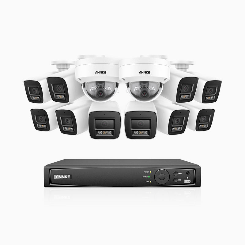 H800 - Kit de vigilancia PoE 4K con 10 cámaras bullet y 2 cámaras domo (antivándalica IK10) y videograbador NVR de 16 canales, Visión nocturna a color e infrarrojos, detección de humanos y vehículos, micrófono integrado, ángulo de visión 96º