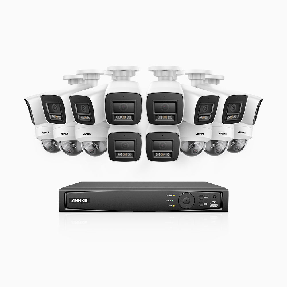 H800 - Kit de vigilancia PoE 4K con 10 cámaras bullet y 6 cámaras domo (antivándalica IK10) y videograbador NVR de 16 canales, Visión nocturna a color e infrarrojos, detección de humanos y vehículos, micrófono integrado, ángulo de visión 96º