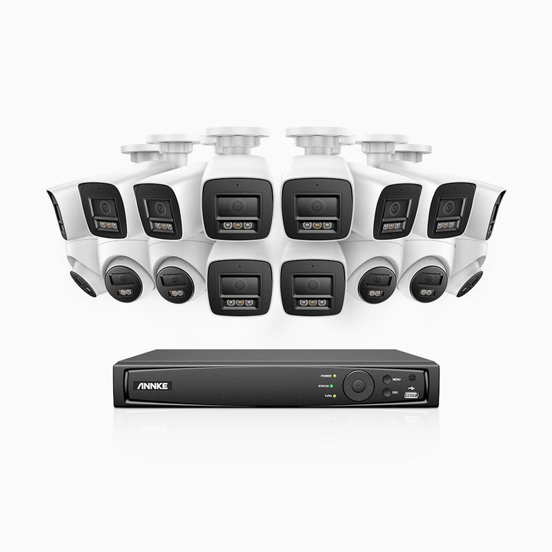 H800 - Kit de vigilancia PoE 4K con 10 cámaras bullet y 6 cámaras domo (antivándalica IK10) y videograbador NVR de 16 canales, Visión nocturna a color e infrarrojos, detección de humanos y vehículos, micrófono integrado, ángulo de visión 96º