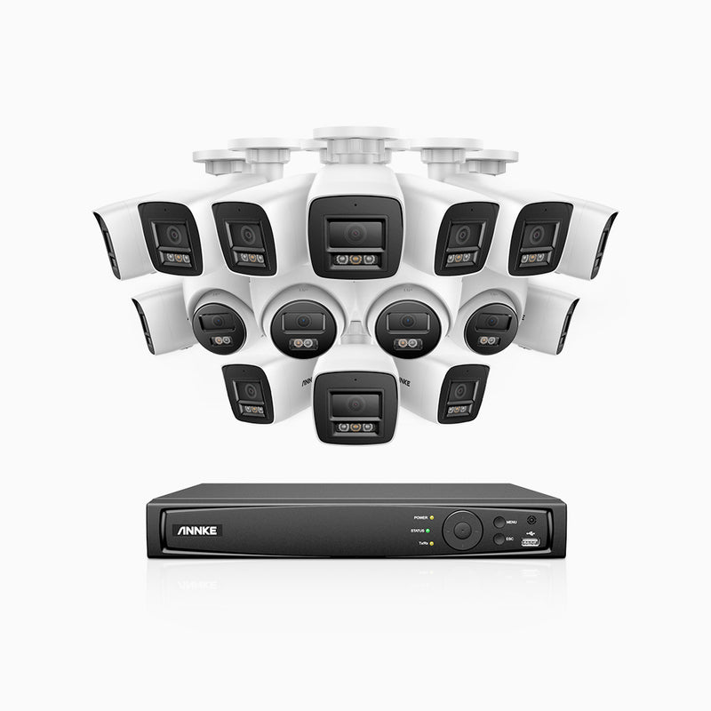 H800 - Kit de vigilancia PoE 4K con 12 cámaras bullet y 4 cámaras domo y videograbador NVR de 16 canales, Visión nocturna a color e infrarrojos, detección de humanos y vehículos, micrófono integrado, ángulo de visión 96º