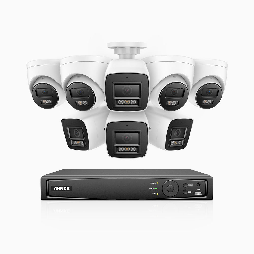 H1200 - Kit de vigilancia PoE de 4K 12MP con 4 cámaras bullet y 4 cámaras domo y videograbador NVR de 16 canales, EXIR Visión Nocturna, micrófono integrado, compatibile con Alexa