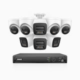 H1200 - Kit de vigilancia PoE de 4K 12MP con 4 cámaras bullet y 4 cámaras domo y videograbador NVR de 16 canales, EXIR Visión Nocturna, micrófono integrado, compatibile con Alexa