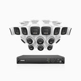 H1200 - Kit de vigilancia PoE de 4K 12MP con 8 cámaras bullet y 8 cámaras domo y videograbador NVR de 16 canales, EXIR Visión Nocturna, micrófono integrado, compatibile con Alexa