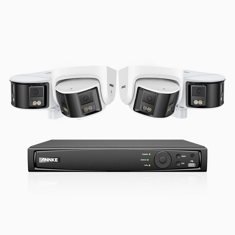 FDH600 - Kit de vigilancia PoE de 4K con 2 cámara bullet y 2 cámaras domo y videograbador NVR de 8 canales, panorámica doble lente, visión nocturna en color, detección de humanos y vehículos, micrófono incorporado