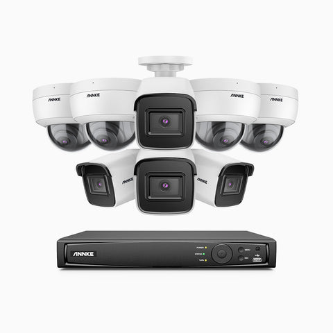 H800 - Kit de vigilancia PoE 4K con 4 cámaras bullet y 4 cámaras domo (antivándalica IK10) y videograbador NVR de 8 canales, Visión nocturna a color e infrarrojos, detección de humanos y vehículos, micrófono integrado, ángulo de visión 96º