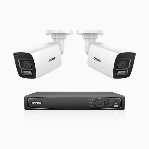 H800 - Kit de 2 cámaras de vigilancia PoE de 4K con videograbador NVR de 8 canales, Visión nocturna a color e infrarrojos, detección de humanos y vehículos, micrófono integrado, ángulo de visión 96º