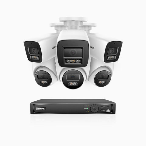 H1200 - 4K 12MP 8 Channel PoE Security System with  3 Bullet & 3 Turret Cameras, Color & IR Night Vision, Human & Vehicle Detection, H.265+, Built-in Microphone, Max. 512 GB Local Storage, IP67