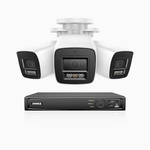 H800 - Kit de 3 cámaras de vigilancia PoE de 4K con videograbador NVR de 8 canales, Visión nocturna a color e infrarrojos, detección de humanos y vehículos, micrófono integrado, ángulo de visión 96º