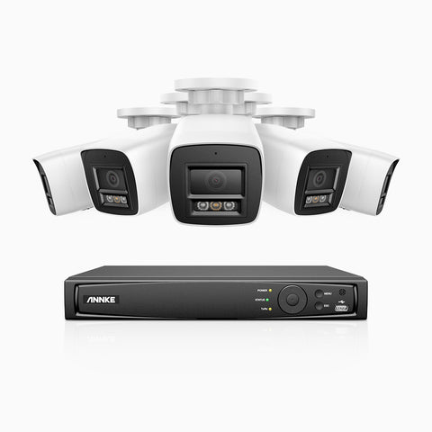 H800 - Kit de 5 cámaras de vigilancia PoE de 4K con videograbador NVR de 8 canales, Visión nocturna a color e infrarrojos, detección de humanos y vehículos, micrófono integrado, ángulo de visión 96º
