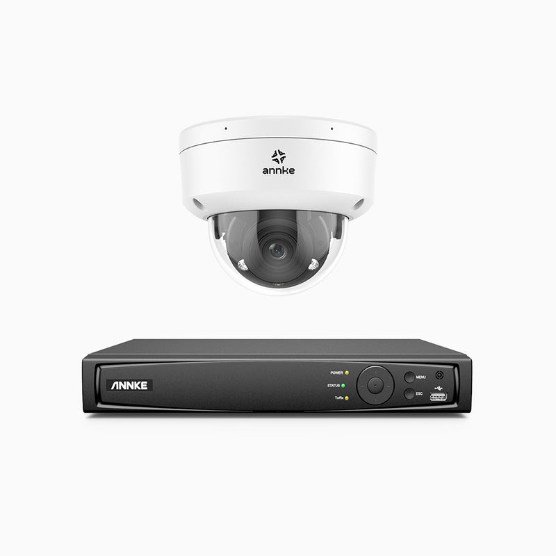 AZH800 - Kit de 1 cámaras de vigilancia PoE de 4K con videograbador NVR de 8 canales, zoom óptico 4X, doble luz visión nocturna, detección de movimiento 2.0, audio bidireccional, alarma de sirena y estroboscópica