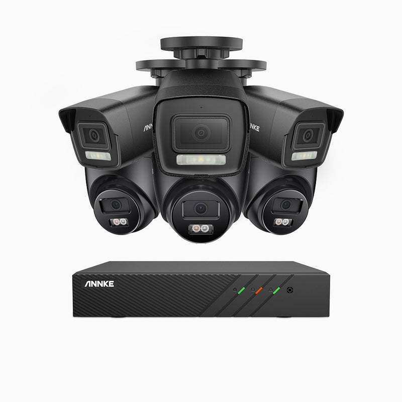 AH500 - Kit de vigilancia PoE de 3K con 3 cámara bullet y 3 cámara domo y videograbador NVR de 8 canales, Resolución 3072*1728, Apertura f / 1.6 (0.005 Lux), Detección de humanos y vehículos, Micrófono incorporado, IP67