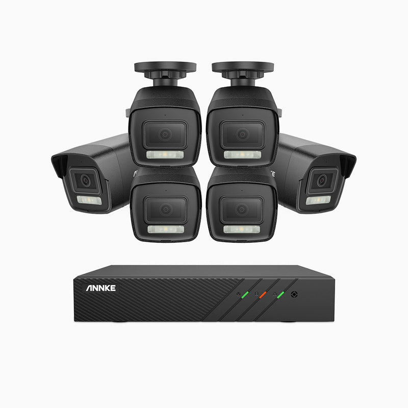 AH500 - Kit de 6 cámaras de vigilancia PoE de 3K con videograbador NVR de 8 canales, Resolución 3072*1728, Apertura f / 1.6 (0.005 Lux), Detección de humanos y vehículos, Micrófono incorporado, IP67