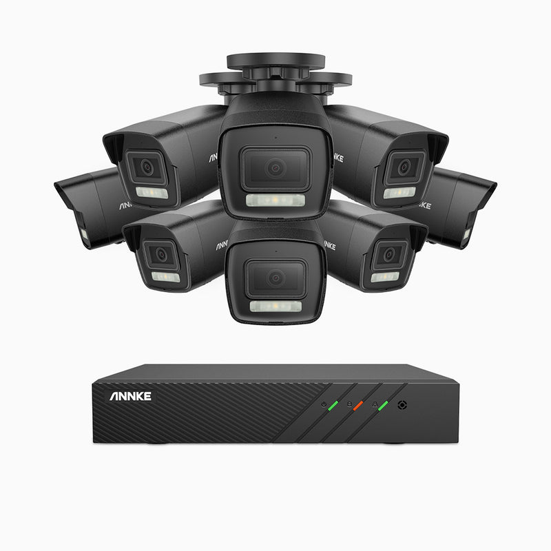 AH500 - Kit de 8 cámaras de vigilancia PoE de 3K con videograbador NVR de 8 canales, Resolución 3072*1728, Apertura f / 1.6 (0.005 Lux), Detección de humanos y vehículos, Micrófono incorporado, IP67