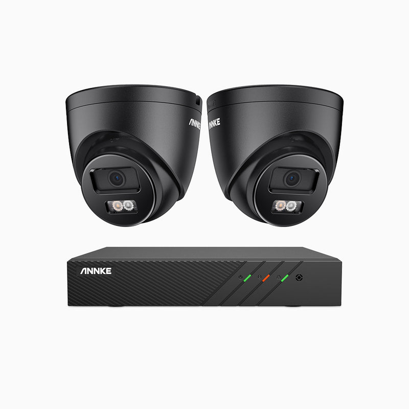 AH500 - Kit de 2 cámaras de vigilancia PoE de 3K con videograbador NVR de 8 canales, Resolución 3072*1728, Apertura f / 1.6 (0.005 Lux), Detección de humanos y vehículos, Micrófono incorporado, IP67