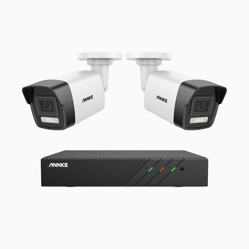 AH500 - Kit de 2 cámaras de vigilancia PoE de 3K con videograbador NVR de 8 canales, Resolución 3072*1728, Apertura f / 1.6 (0.005 Lux), Detección de humanos y vehículos, Micrófono incorporado, IP67