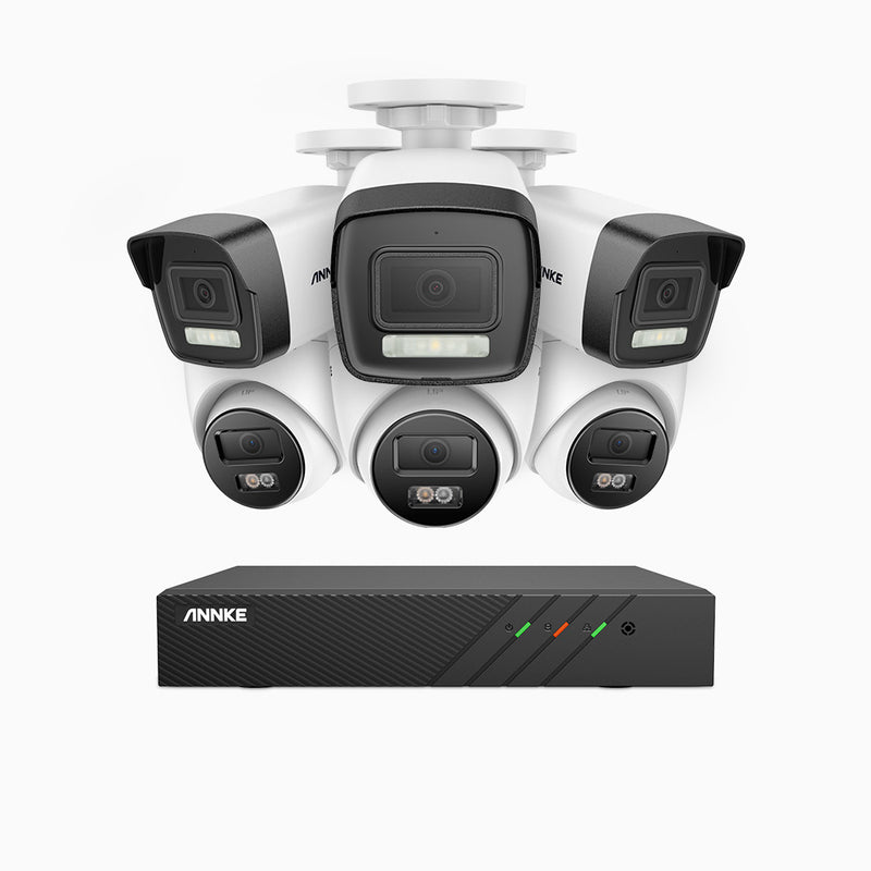 AH500 - Kit de vigilancia PoE de 3K con 3 cámara bullet y 3 cámara domo y videograbador NVR de 8 canales, Resolución 3072*1728, Apertura f / 1.6 (0.005 Lux), Detección de humanos y vehículos, Micrófono incorporado, IP67