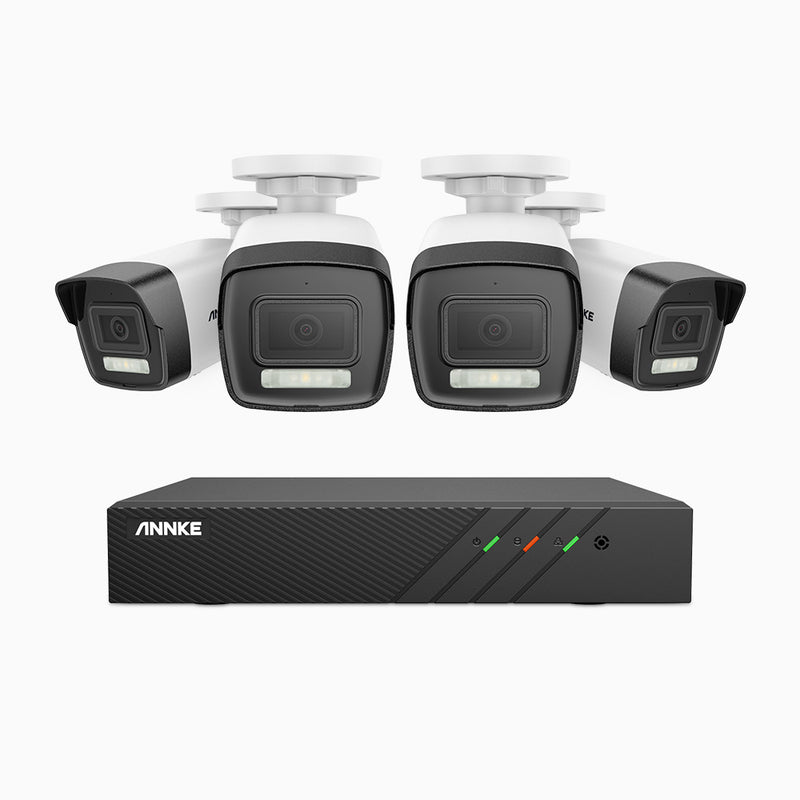 AH500 - Kit de 4 cámaras de vigilancia PoE de 3K con videograbador NVR de 8 canales, Resolución 3072*1728, Apertura f / 1.6 (0.005 Lux), Detección de humanos y vehículos, Micrófono incorporado, IP67