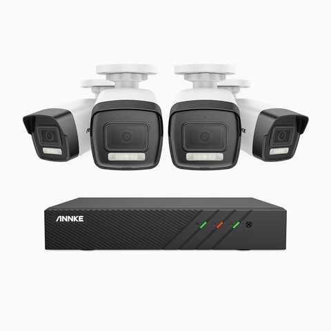AH500 - Kit de 4 cámaras de vigilancia PoE de 3K con videograbador NVR de 8 canales, Resolución 3072*1728, Apertura f / 1.6 (0.005 Lux), Detección de humanos y vehículos, Micrófono incorporado, IP67