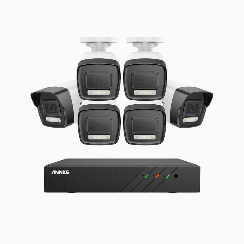 AH500 - Kit de 6 cámaras de vigilancia PoE de 3K con videograbador NVR de 8 canales, Resolución 3072*1728, Apertura f / 1.6 (0.005 Lux), Detección de humanos y vehículos, Micrófono incorporado, IP67