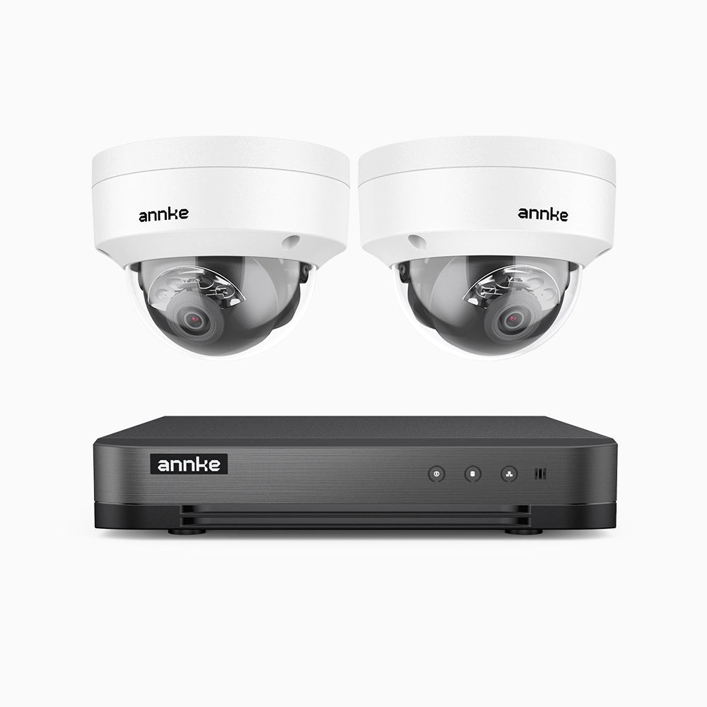 H800 - Kit de 2 cámaras de vigilancia PoE de 4K con videograbador NVR de 8 canales, Visión nocturna a color e infrarrojos, detección de humanos y vehículos, micrófono integrado, ángulo de visión 96º