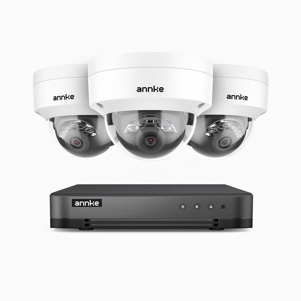 H800 - Kit de 3 cámaras de vigilancia PoE de 4K con videograbador NVR de 8 canales, Visión nocturna a color e infrarrojos, detección de humanos y vehículos, micrófono integrado, ángulo de visión 96º