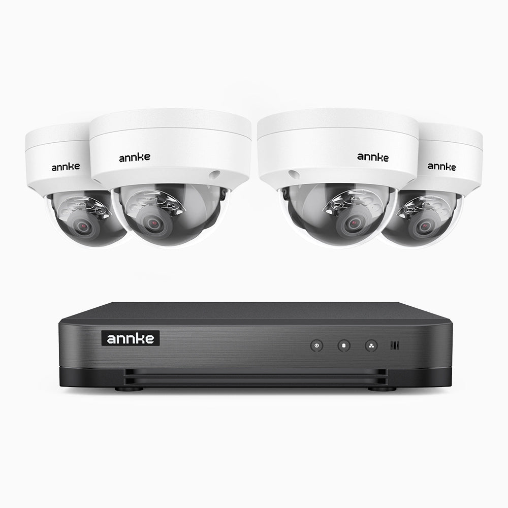H800 - Kit de 4 cámaras de vigilancia PoE de 4K con videograbador NVR de 8 canales, Visión nocturna a color e infrarrojos, detección de humanos y vehículos, micrófono integrado, ángulo de visión 96º