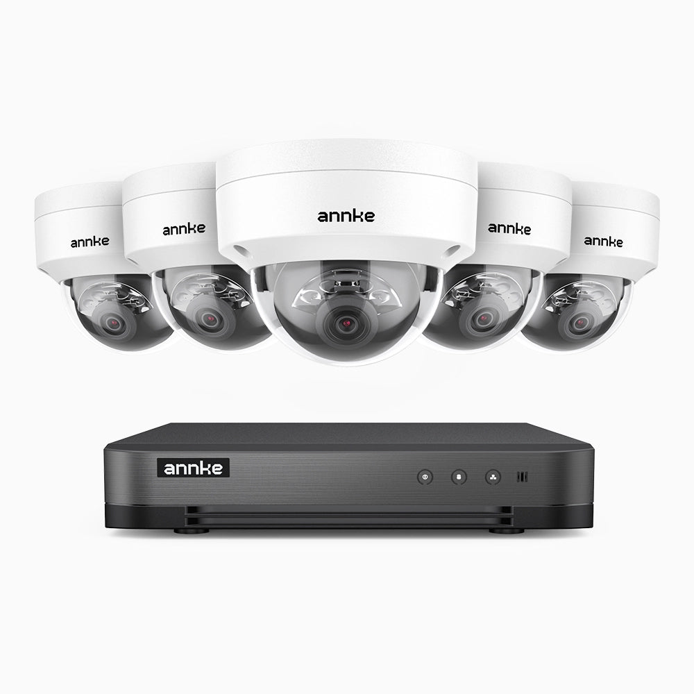 H800 - Kit de 5 cámaras de vigilancia PoE de 4K con videograbador NVR de 8 canales, Visión nocturna a color e infrarrojos, detección de humanos y vehículos, micrófono integrado, ángulo de visión 96º