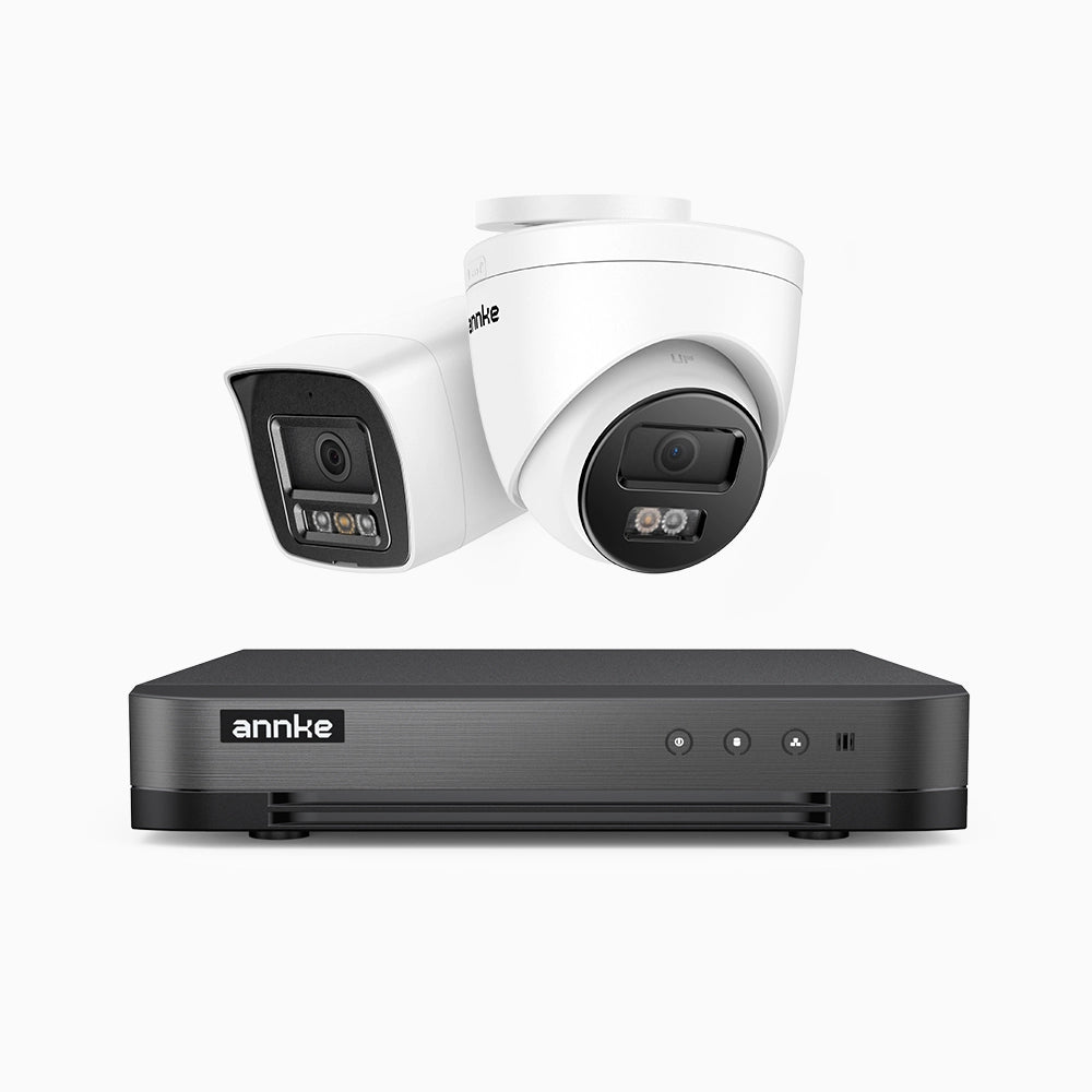 H800 - Kit de vigilancia PoE 4K con 1 cámara bullet y 1 cámara domo y videograbador NVR de 8 canales, Visión nocturna a color e infrarrojos, detección de humanos y vehículos, micrófono integrado, ángulo de visión 96º