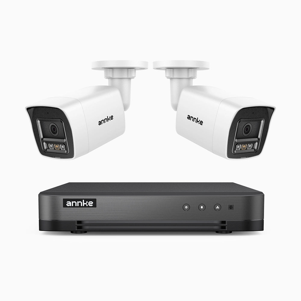 H800 - Kit de 2 cámaras de vigilancia PoE de 4K con videograbador NVR de 8 canales, Visión nocturna a color e infrarrojos, detección de humanos y vehículos, micrófono integrado, ángulo de visión 96º