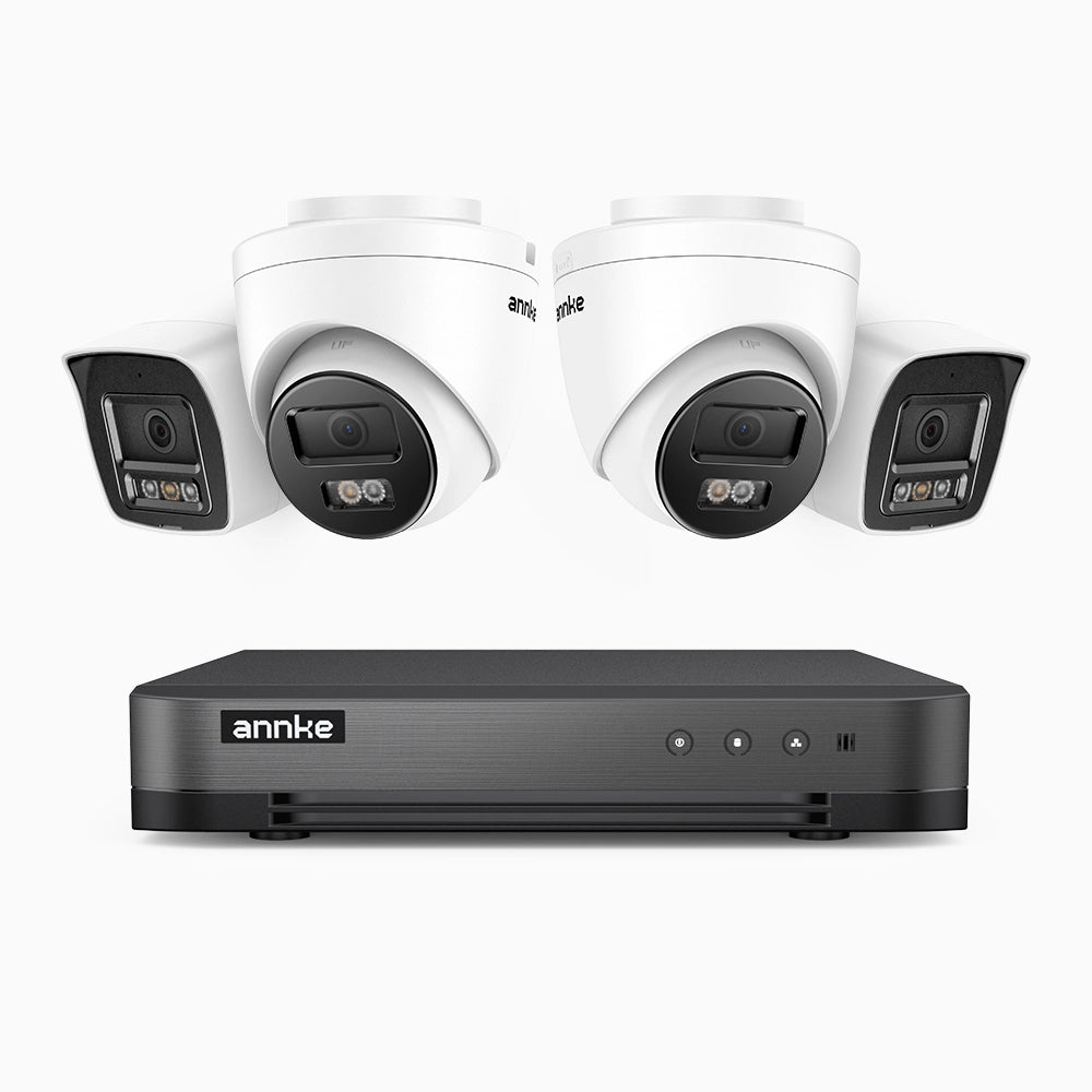 H800 - Kit de vigilancia PoE 4K con 2 cámaras bullet y 2 cámaras domo y videograbador NVR de 8 canales, Visión nocturna a color e infrarrojos, detección de humanos y vehículos, micrófono integrado, ángulo de visión 96º