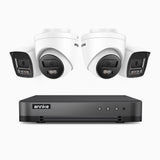 H800 - Kit de vigilancia PoE 4K con 2 cámaras bullet y 2 cámaras domo y videograbador NVR de 8 canales, Visión nocturna a color e infrarrojos, detección de humanos y vehículos, micrófono integrado, ángulo de visión 96º
