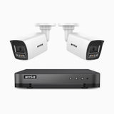 H800 - Kit de 2 cámaras de vigilancia PoE de 4K con videograbador NVR de 8 canales, Visión nocturna a color e infrarrojos, detección de humanos y vehículos, micrófono integrado, ángulo de visión 96º